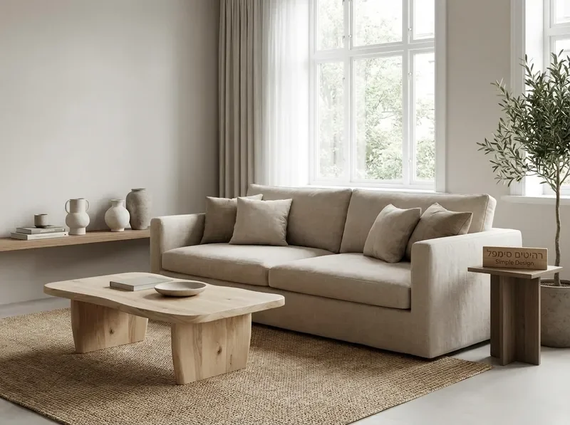 חדר מגורים מודרני עם רהיטים מינימליסטיים